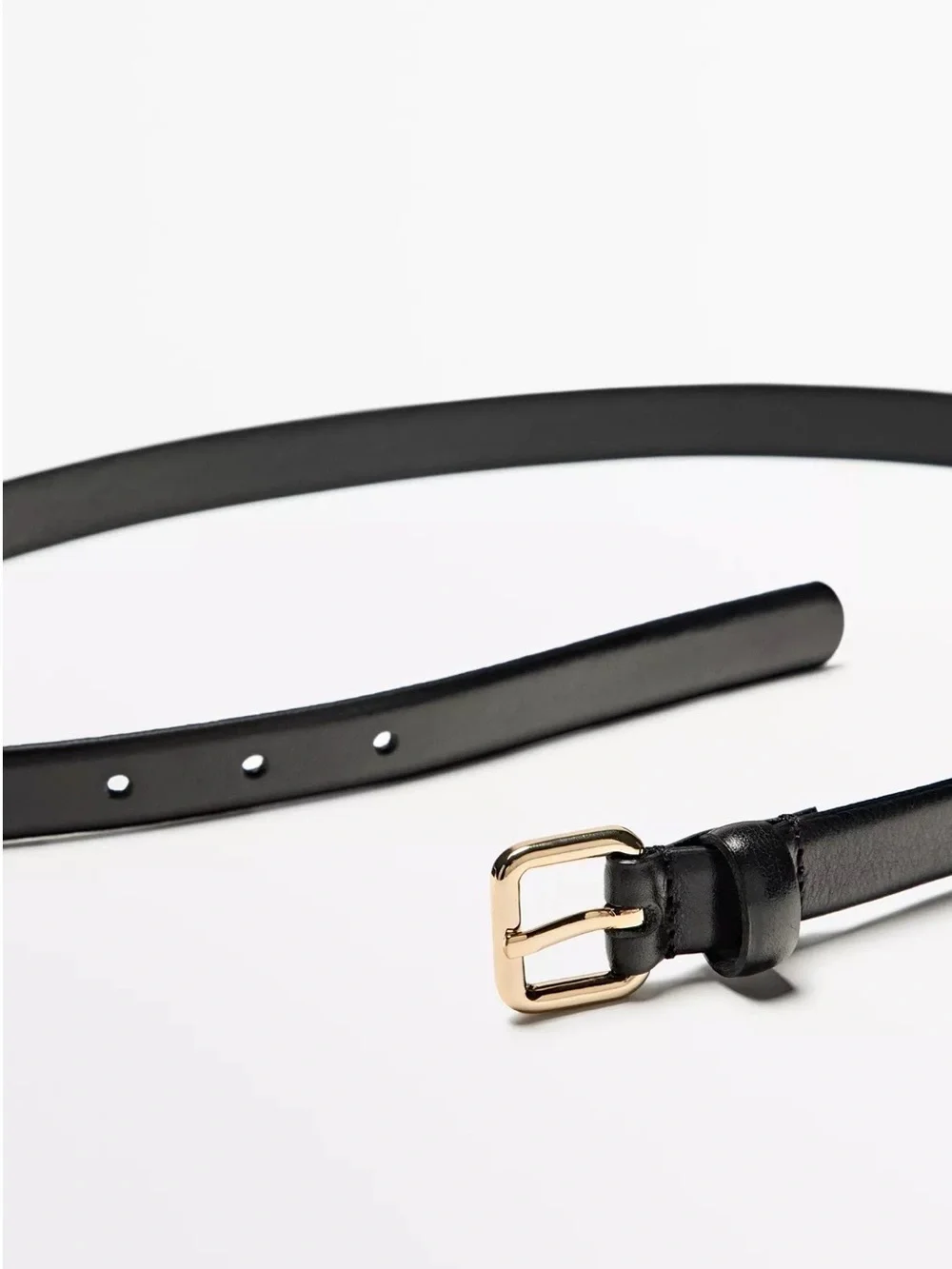 Massimo Dutti Skinny Leather Belt with Square Buckle